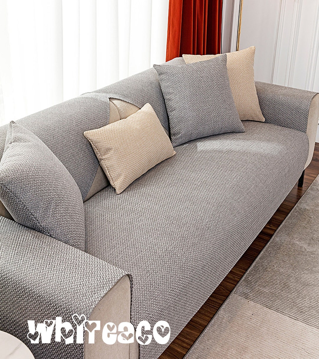 Minimalist Linen Sofa Covers Simple Solid Color Couch Cover Etsy