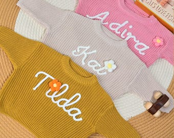 Personalized Hand Embroidered Baby Sweater: Custom Knit Name Jumper