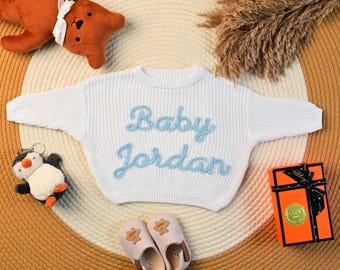 Baby Sweater With Name/ Custom Baby Knitted Embroidered  Sweater / Personalized Baby Jumper / Gift For Baby Girls Boys/ Newborn Gift