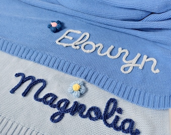 Embroidered Organic Cotton Baby Blanket, Personalized Name Keepsake