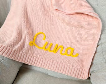 Embroidered Name Blanket,Personalized Baby Blanket,Custom Name Blanket,Knitted Baby Name Blanket, Stroller Blanket,baby shower Gift
