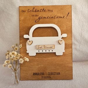 Hochzeitsgeschenk Geldgeschenk zur Hochzeit personalisiertes Geldgeschenk Hochzeitsgeldgeschenk Eiche + Weißes Auto