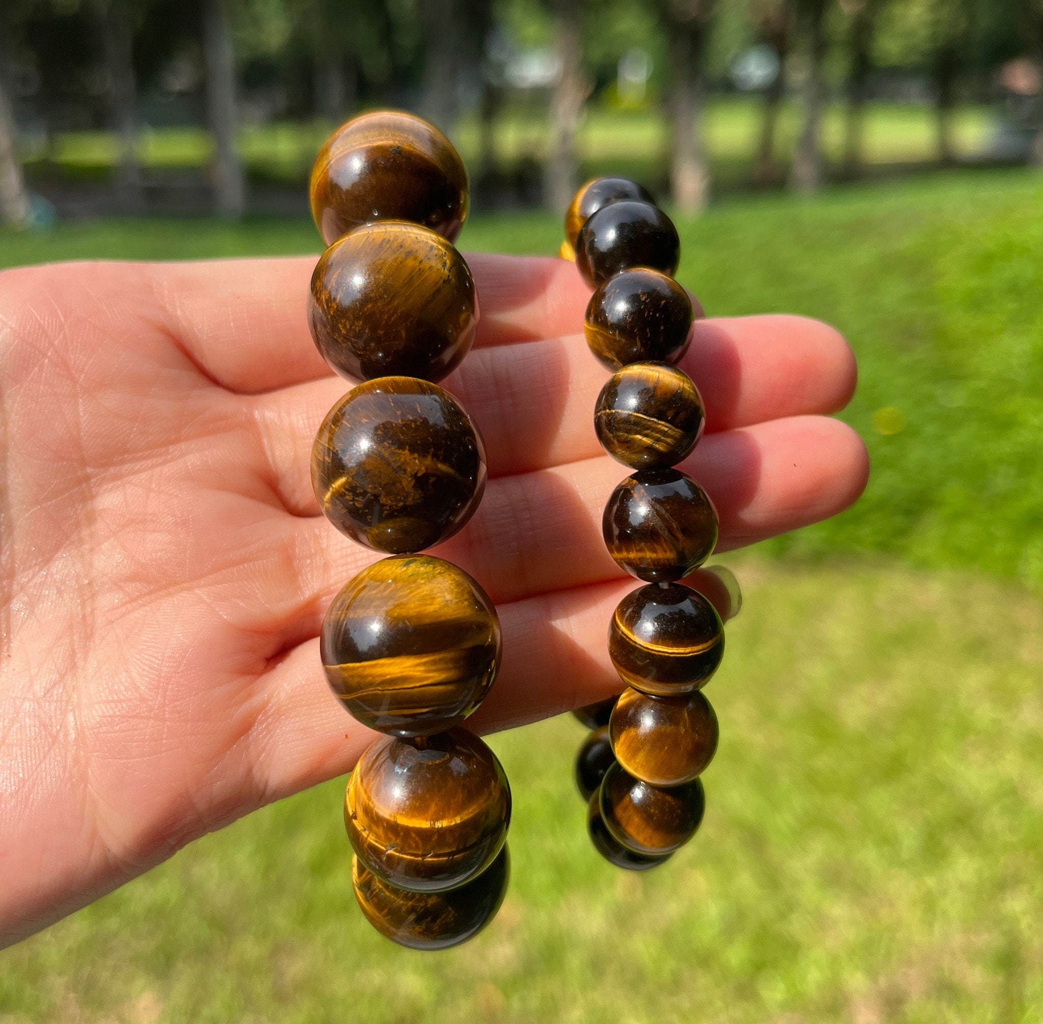 18mm Tiger's Eye Bracelet: Handcrafted Natural Tigereye, Lucky
