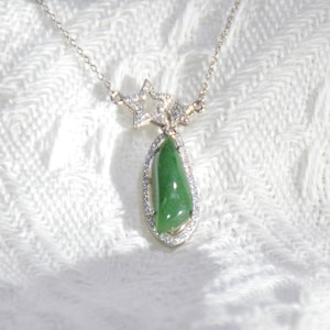 Dainty Jade Necklace Pendant, Natural Burmese Jadeite with S925 Stering Silver Inlay, Handmade Good Luck Necklace for Her