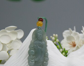 Handcraft Jade Pendant Necklace, Natural Jade Guanyin Necklace, Authentic Grade A Burmese Jadeite Guanyin Pendant, Good Luck Necklace