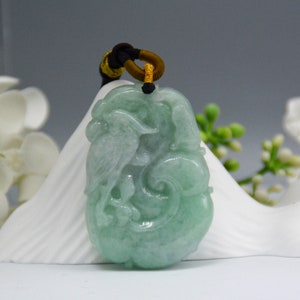 Handcraft Jade Pendant Necklace, Natural Jade Bird Necklace, Authentic Grade A Burmese Jadeite Parrot Pendant, Good Luck Necklace