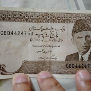 Pakistani original 5 rupees note