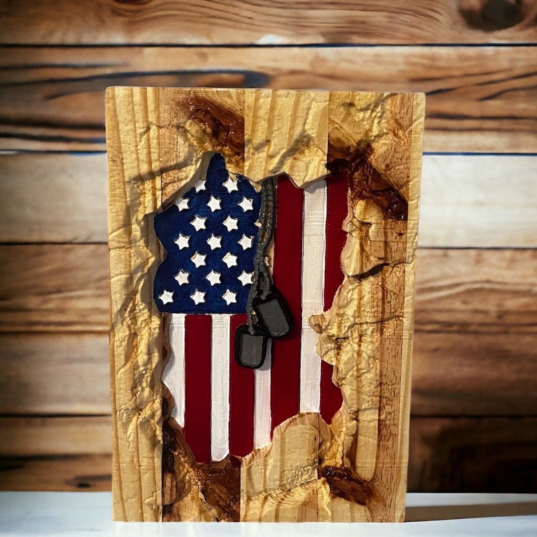 Wood Military Award American Flag Dog Tags 3D - Etsy