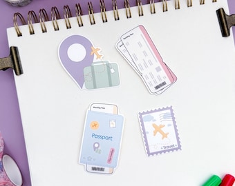 Travel Sticker Set of 4: scrapbook and journal embellishments