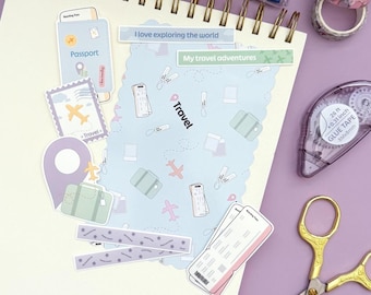 9-Piece Travel Stationery Set: adventure stickers, junk journal, scrapbooking, and craft supplies