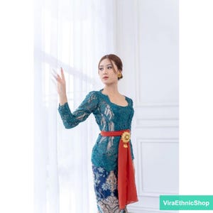 Kebaya Teal Blue X Batik RL Tosca, Kebaya Dress, Kebaya Modern, Kebaya Encim, Kebaya Set