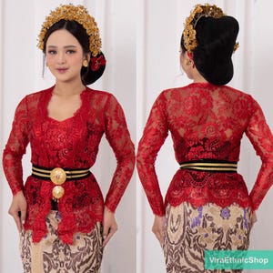 Long Sleeve Sparkle Metallic Brocade Kebaya, Kebaya Dress, Kebaya Modern, Kebaya Encim, Kebaya Top