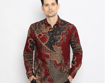 Cultural Exploration with Ganesha Maroon: Men's Long Sleeve Batik Shirt, Stylish Men, Men Batik, Batik Shirt, Formal Shirt For Men