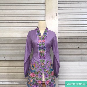 Embroidered Encim Kebaya Top with Stunning Peacock Motif Details, Kebaya Dress, Kebaya, Kebaya Modern, Kebaya Encim