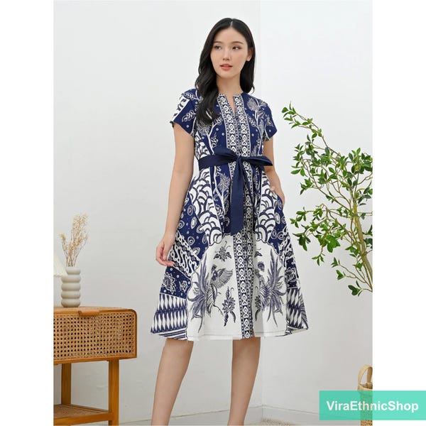 Batik Midi Dress Made of Stretch Cotton, Batik Dress, Batik, Boho Dress, Bohemian Dress, Ethnic Dress