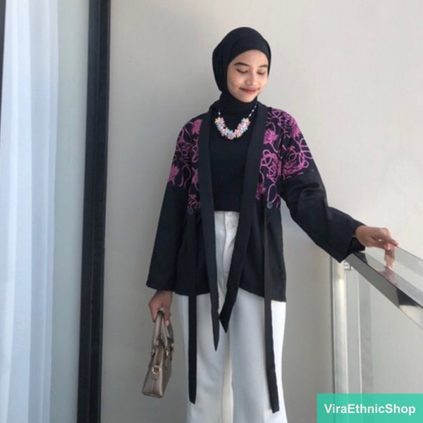 Culture in Modern Style: Cardi Batik Women's Kimono Black Series for Classy Women, Women Blouse, Ethnic Outer, Women Dress, Outer Women