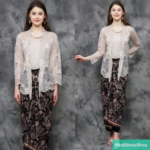 New Elegant Kutu Kebaya Set: Kebaya, Wrapped Skirt, Cotton Batik, Brocade, Kebaya Modern, Kebaya Encim, Kebaya Set