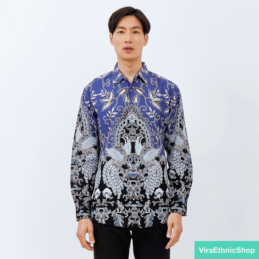 Blue - Hand Batik Printed Cotton Men Full Sleeve Shirt 09