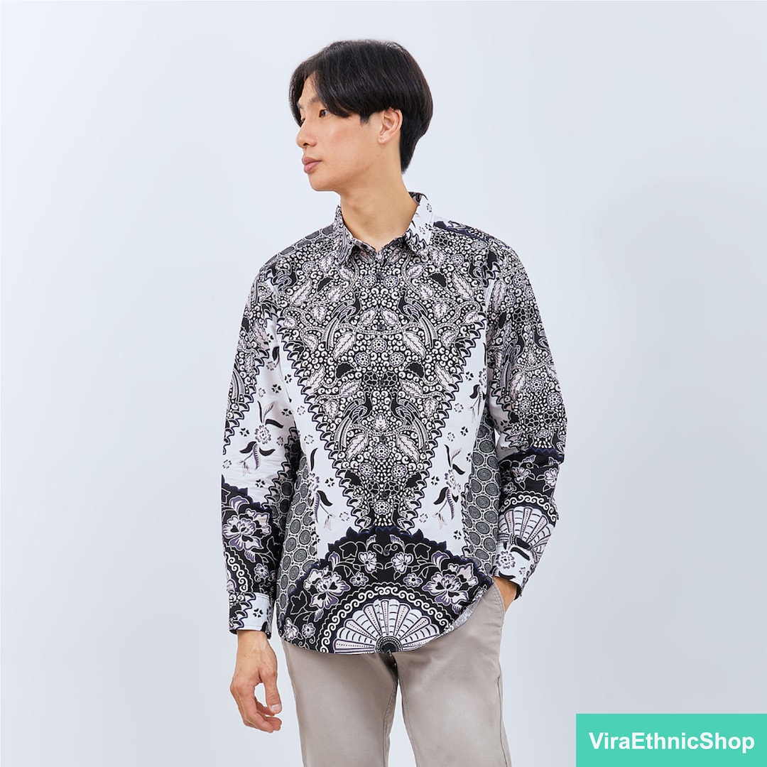 Black - Half Sleeve Cotton Men Hand Block Batik Print Shirt 03