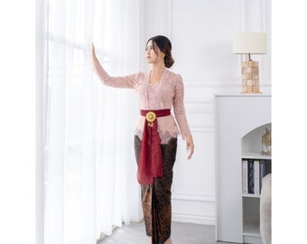 Izmi Balinese Modern Kebaya Set A Touch of Elegance in a Mix of Rose Gold and Classic Batik, Kebaya Dress, Kebaya Modern, Kebaya, Kebaya Set