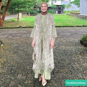 NAMEERA Dress Set – Satin Gamis & Batik Outer for Muslim Women, Batik Dress, Batik, Boho Dress, Ethnic Dress, Kaftan Batik