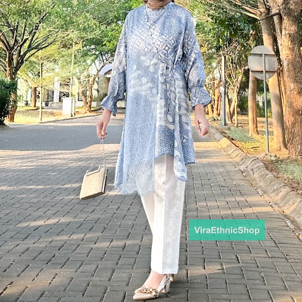 Pink Kanzi Batik Long Outer Set with Pants main image 0