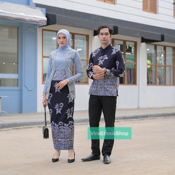 Graceful Look: Canova Kutu Modern Kebaya Couple Set, Batik Dress, Batik, Ethnic Dress,Women Formal,  Couple Clothes, Batik Shirt Men