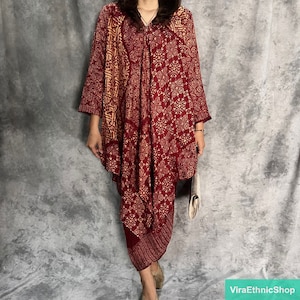 Kleiden Sie sich Stilvoll mit: Chambina Tunika Kebaya Set mit Gewickelter Span Rock - Geeignet für Jeden Anlass, Kebaya Kleid, Kebaya Modern, Kebaya Kleid