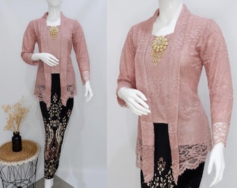 Look Classy: Modern Kutu Kebaya Set with Long Sleeves, Kebaya Dress, Kebaya Modern, Kebaya Encim, Kebaya Set