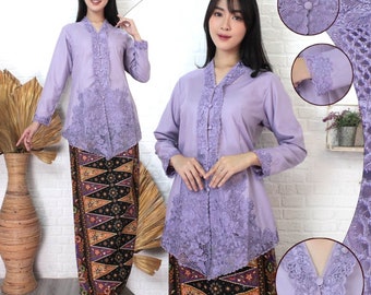 Graceful Combination in a Plain Kebaya Encim Work Uniform, Kebaya Dress, Kebaya,Kebaya Modern, Kebaya Encim