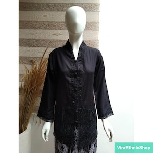 Kebaya Encim Long Tunic Plain Embroidered Long Sleeve: A Combination of Grace and Simplicity, Kebaya Dress, Kebaya Modern, Kebaya Encim
