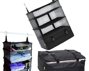 Foldable Hanging Shelves Travel Bag Organizer Suitcase Luggage Mesh Storage Bag