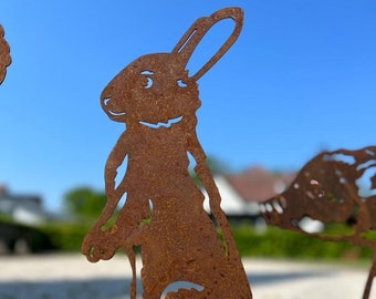 lapin - statue de jardin - acier corten