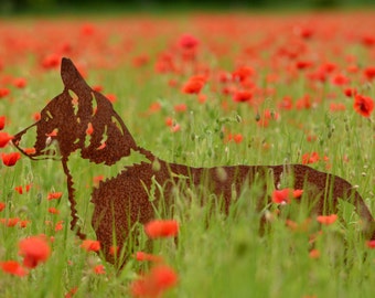 Statue de jardin Welsh Corgi - acier corten - pleine grandeur