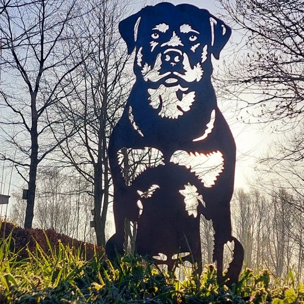 Statue de jardin Rottweiler - acier corten - taille réelle