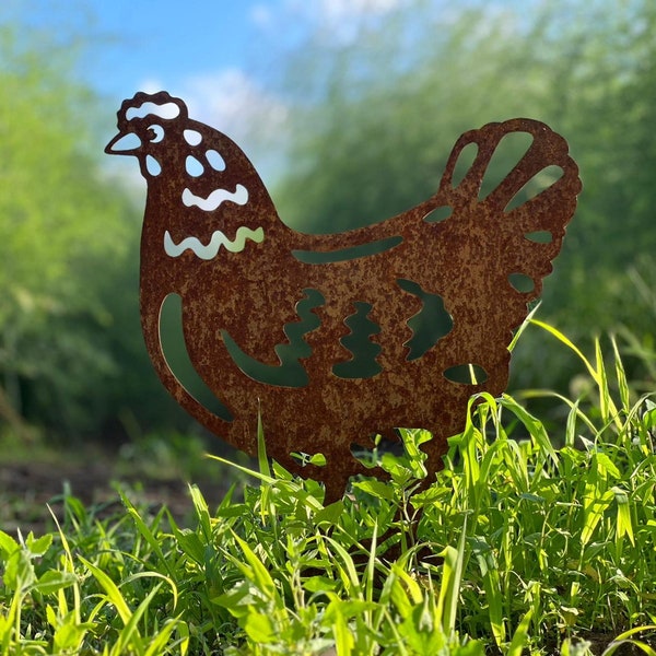 poulet - statue de jardin - acier corten