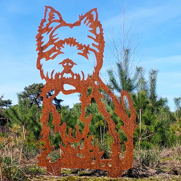 Westland High Terrier – Westie – Gartenstatue aus Cortenstahl – Originalgröße