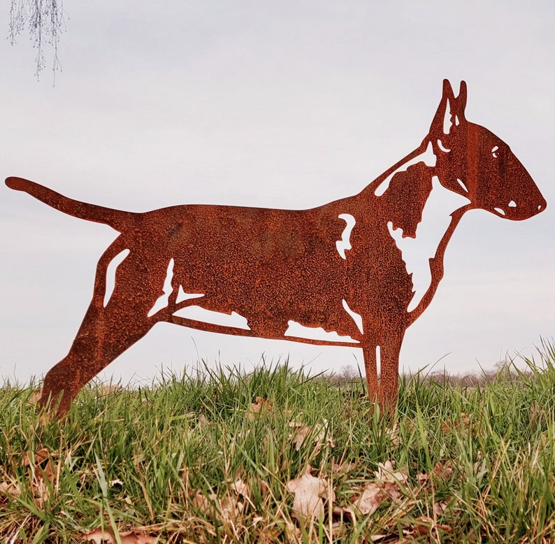 Bull terrier garden statue corten steel full size image 4