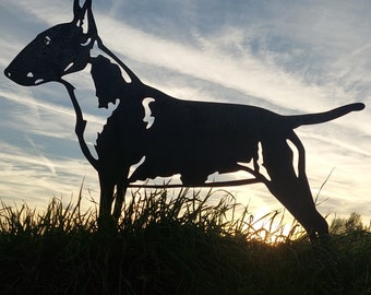 Bull terrier - statue de jardin - acier corten - taille réelle