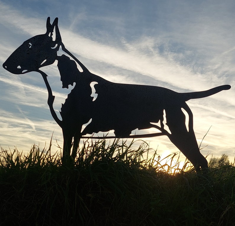 Bull terrier garden statue corten steel full size image 1