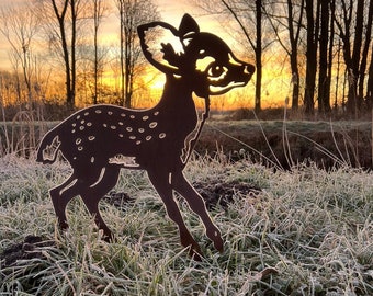 veau de cerf - statue de jardin - acier corten - taille réelle