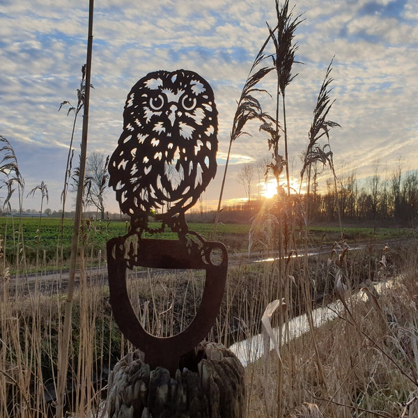 little owl - garden statue - corten steel