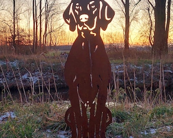 Vizsla - braque de weimar en acier corten pleine grandeur