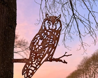 long-eared owl - garden statue - corten steel - full size