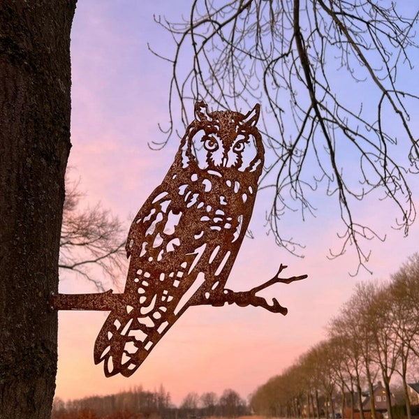 gufo comune - statua da giardino - acciaio corten - grandezza naturale