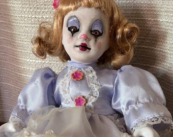Small Creepy Clown Doll,  Repainted Vintage Porcelain