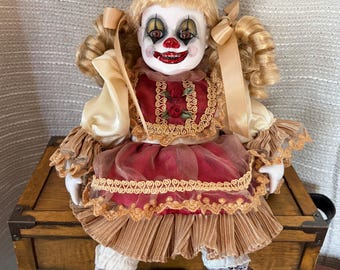 Creepy Clown Doll, Altered Vintage Porcelain