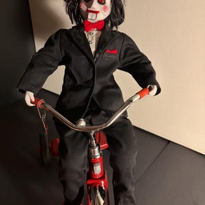 Saw Horror Movie, Billy the Puppet, OOAK Handmade Doll with Tricycle and Light Up Eyes 21" Tall