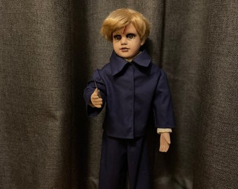 Pet Sematary Gage Doll with Knife, Tall Blonde Creepy Porcelain Boy, Unique Horror Movie Fan Gift Idea