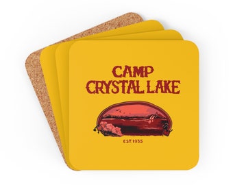 Yellow Camp Crystal Lake Corkwood Coaster Set, Viernes 13 Película de terror de Jason Voorhees